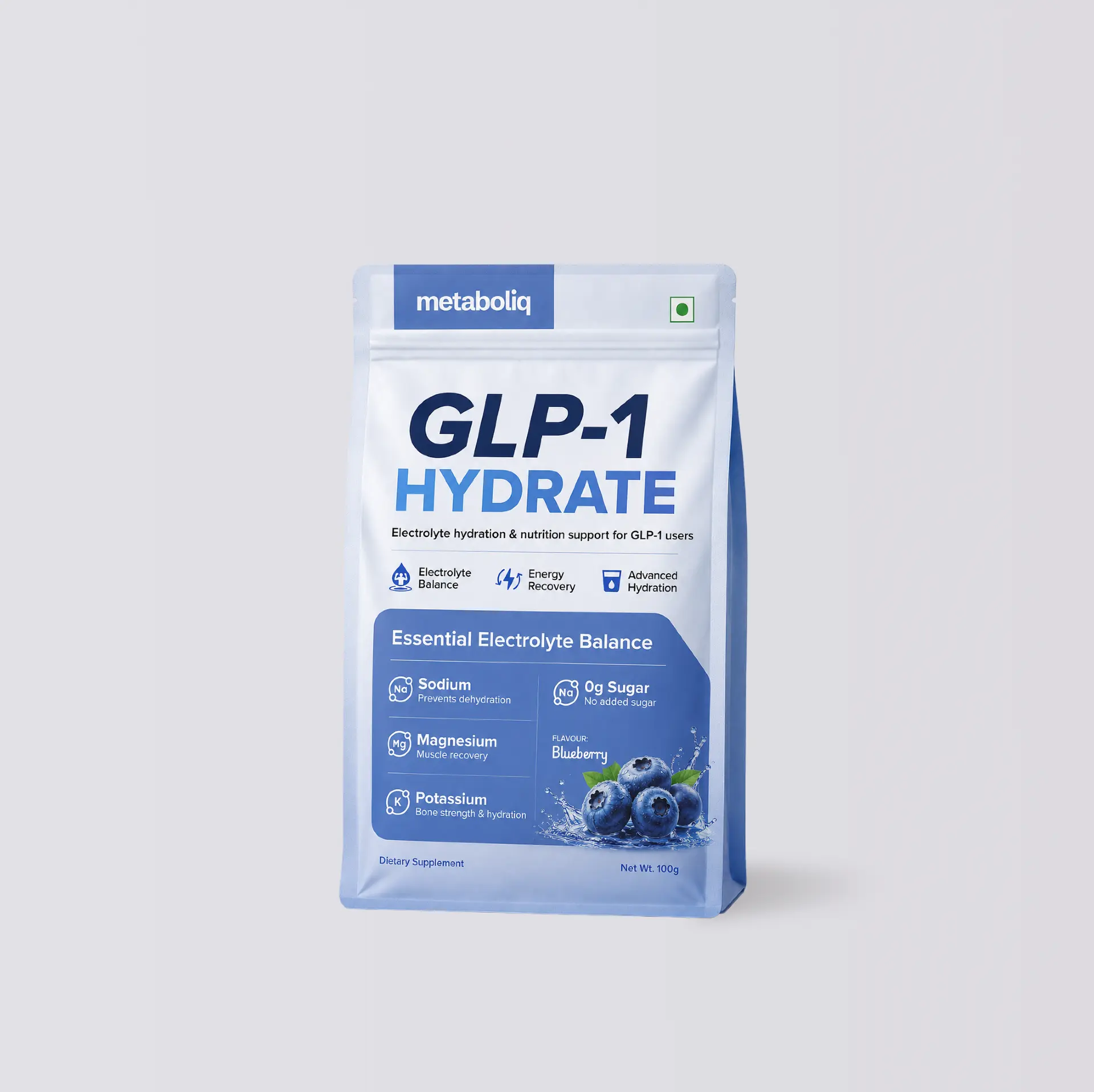 Zero-Sugar Electrolytes - Blueberry — Metaboliq studio product render