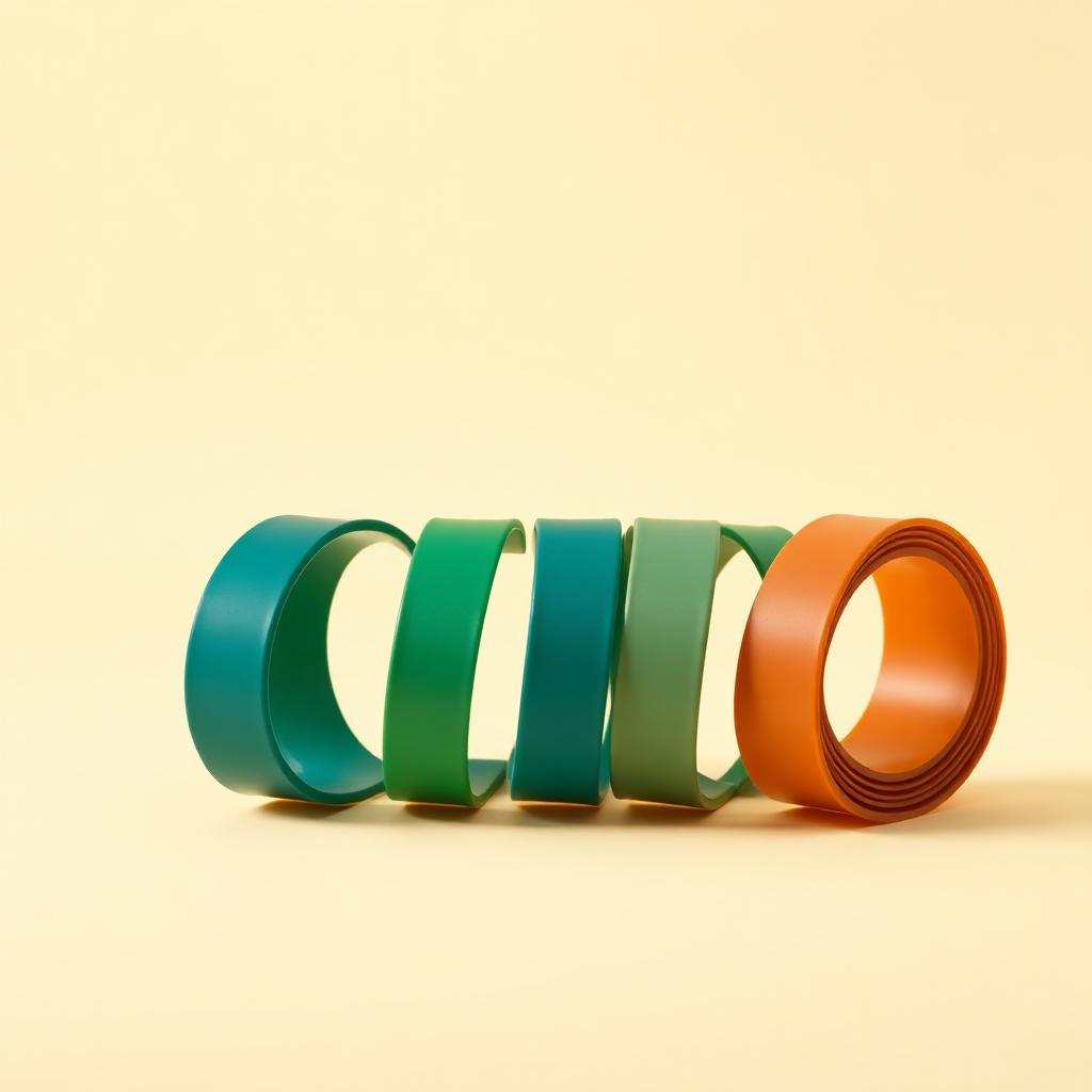 Resistance Band Set (5 levels) — Metaboliq studio product render on ivory background